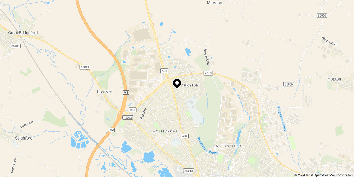 Approximate location of Elford Close, Stafford, ST16 1LS