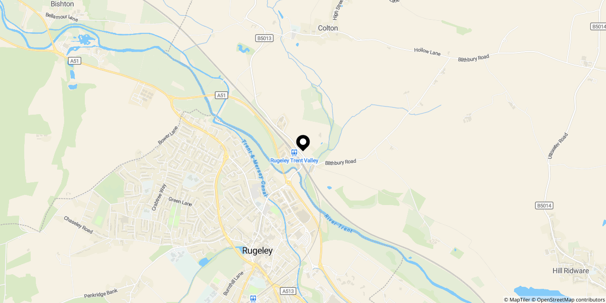 Approximate location of Colton Road, Rugeley, WS15 3HB