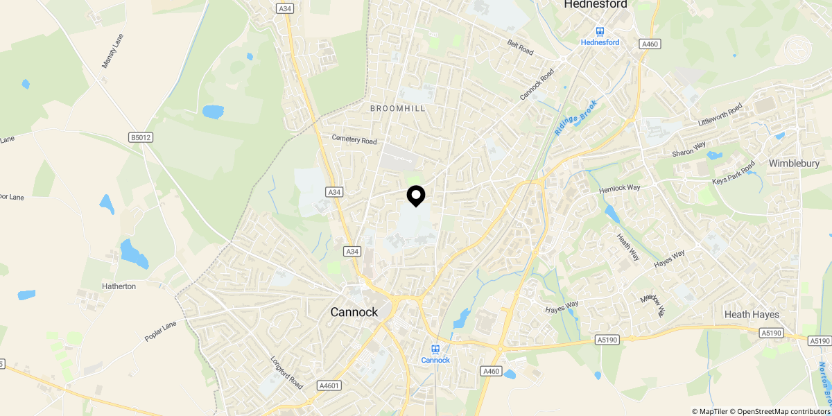 Approximate location of Foxes Rake, Cannock, WS11 5UD