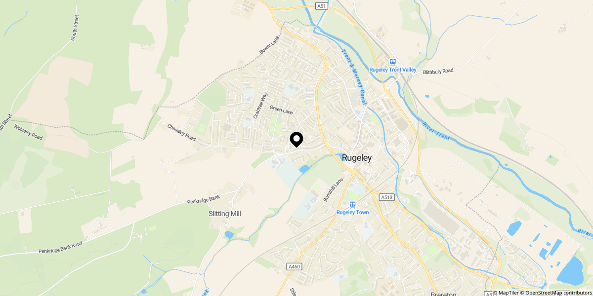 Approximate location of Park View Terrace, Rugeley, WS15 2RL