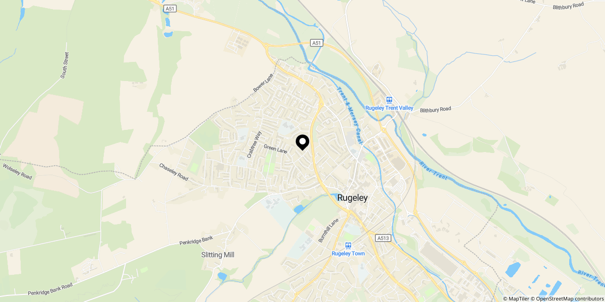 Approximate location of Averill Drive, Rugeley, WS15 2RR