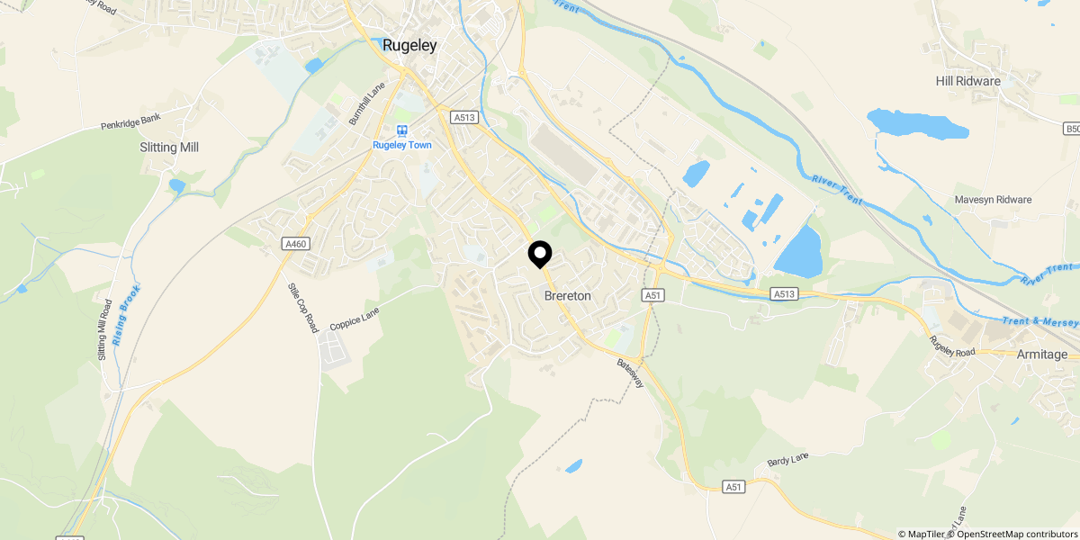 Approximate location of Leasowe Road, Brereton, Rugeley, WS15 1EY