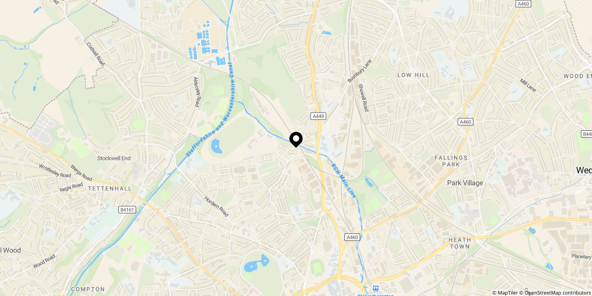 Approximate location of The Downs, Wolverhampton, WV10 6JA